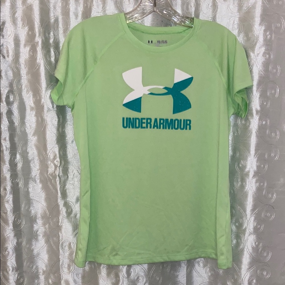 Under Armour Mint Green Tee with Logo Youth Size XL 🔥 B1